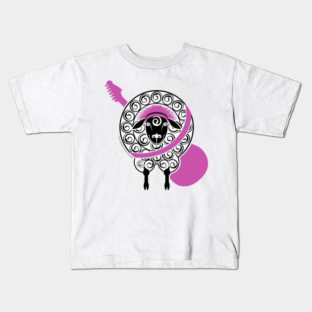 Pink guitar sheep Kids T-Shirt by vjvgraphiks